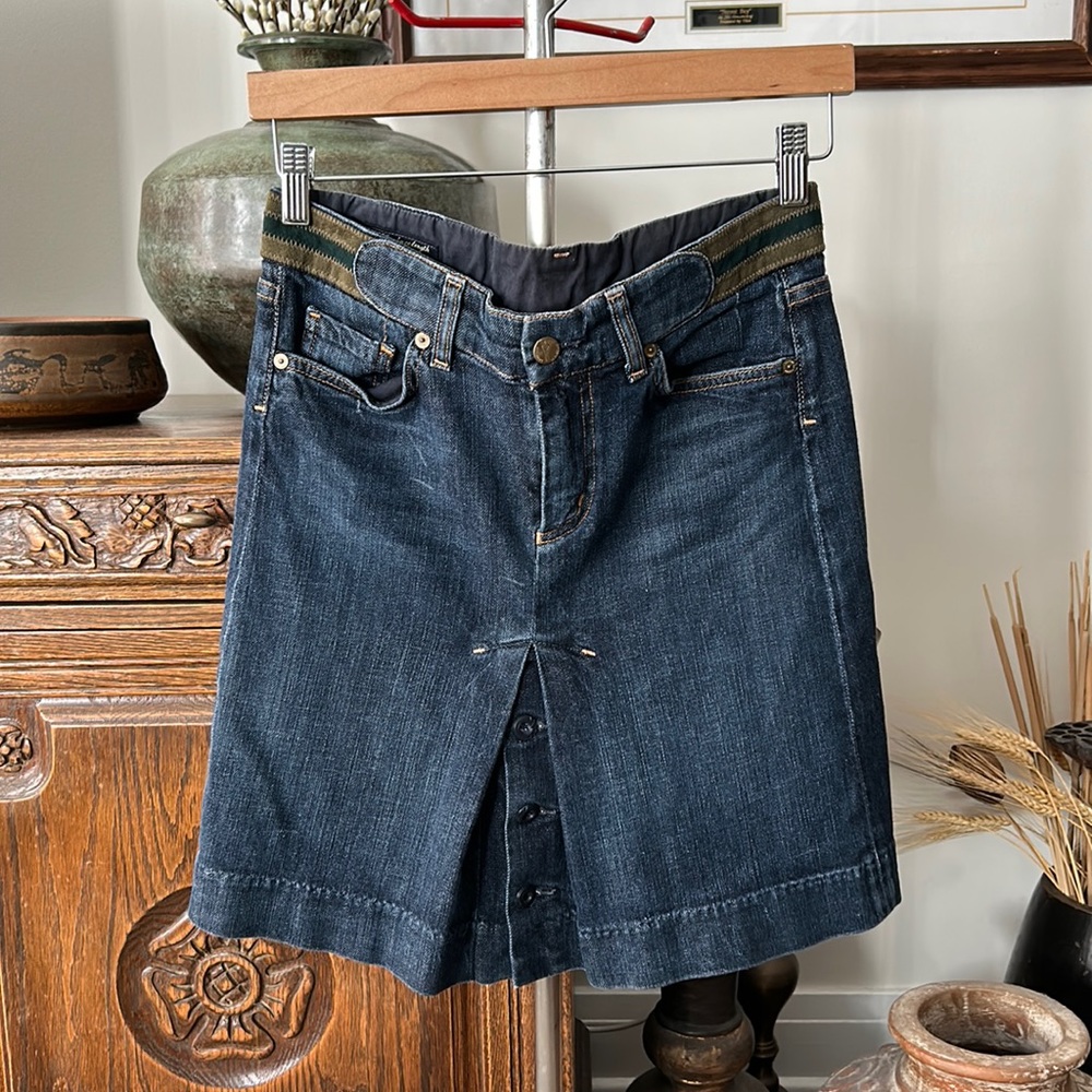 Citizens of Humanity Denim Pleated Knee Length Button Front Skirt Made in USA